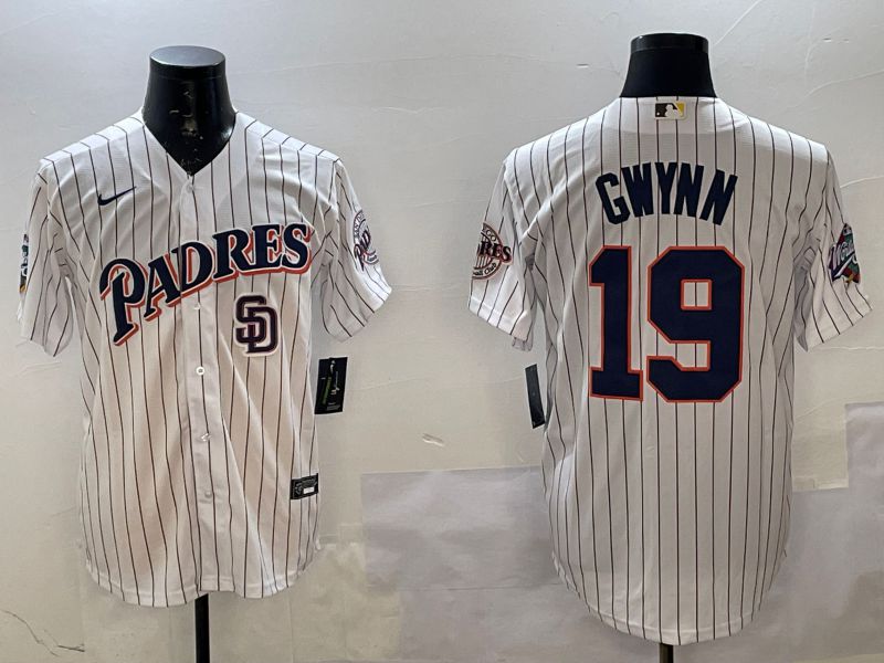 Men San Diego Padres #19 Gwynn White Stripe Throwback Game Nike 2025 MLB Jersey style 4261